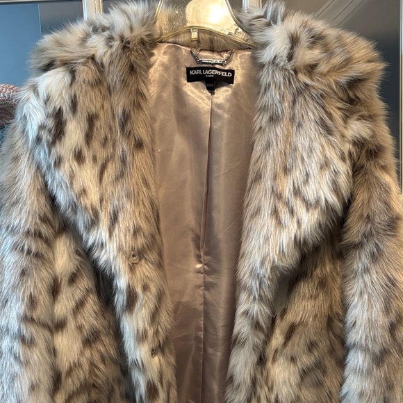 Karl Lagerfeld Cream and Black Faux Fur Teddy Jacket animal print leopard - Picture 5 of 5